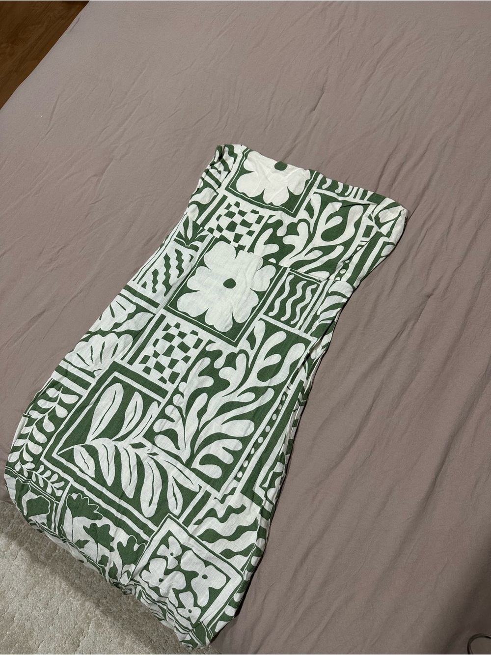 Strapless Green and White Printed Tube Dress
